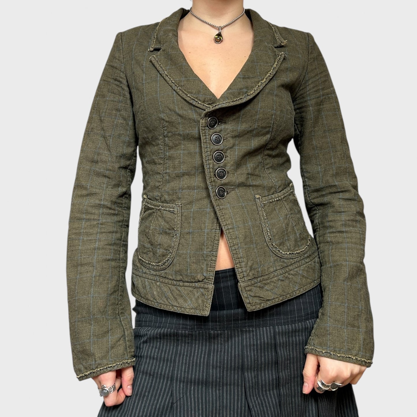 Cop Copine Khaki Plaid Button Jacket