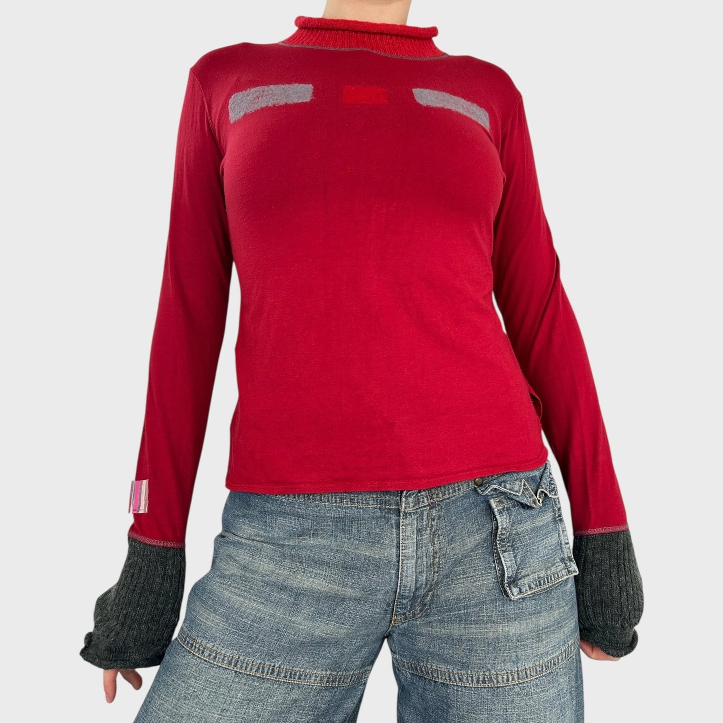 Cop Copine Red Bi-Material Graphic Long Sleeve - S