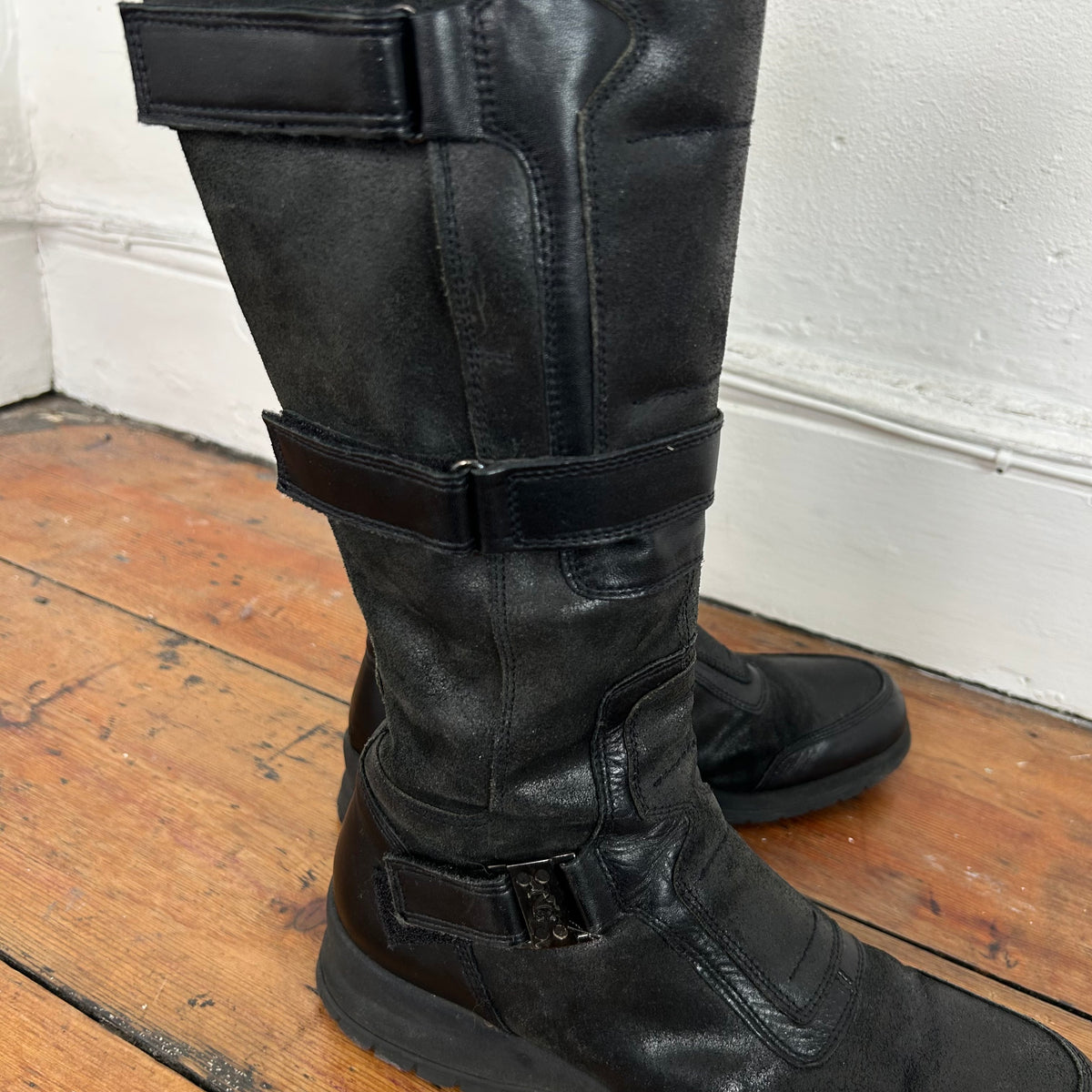Black Leather Buckle Boots - UK 6 / EU 39