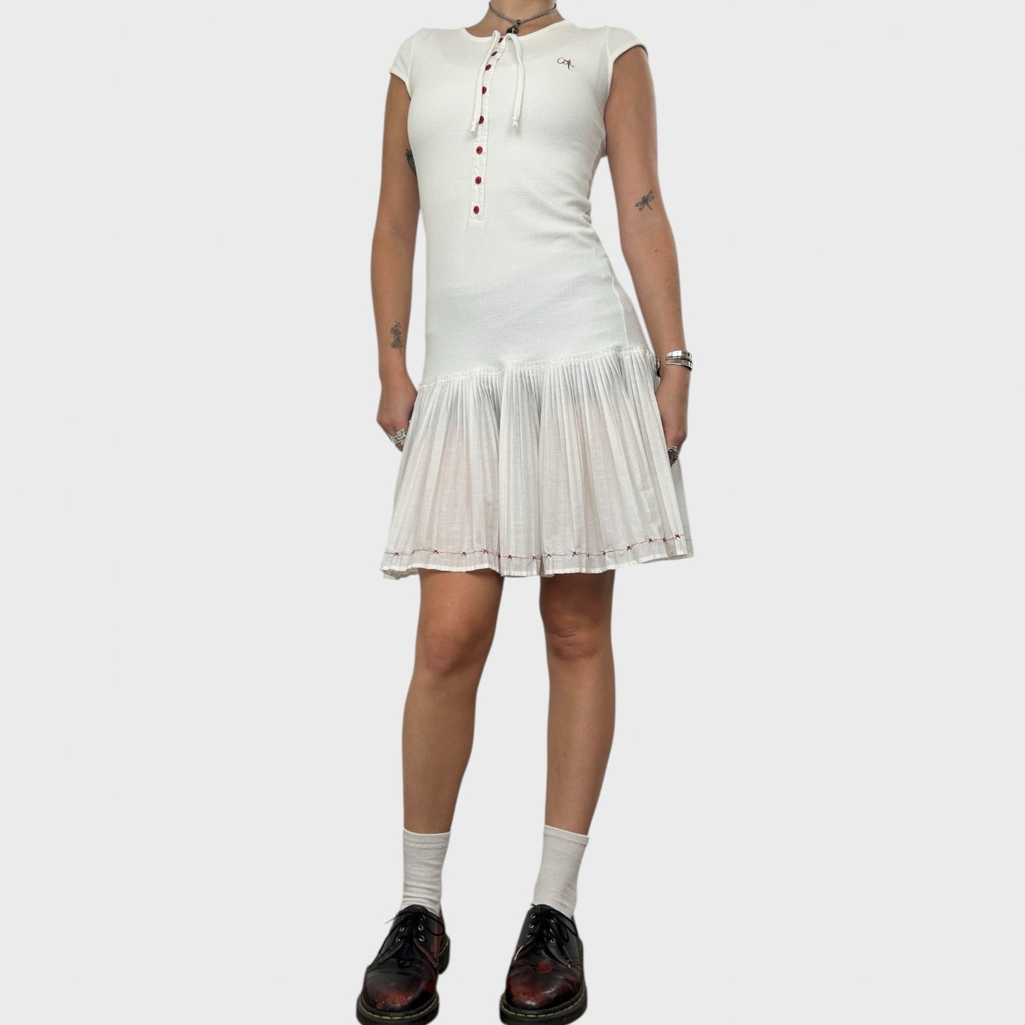 Cop Copine White Pleated Drop Waist Dress - XS/S
