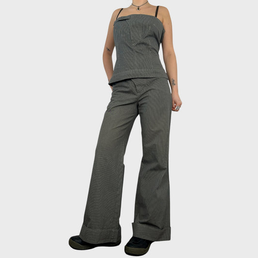 Cop Copine Grey Houndstooth Wide Leg Trousers - L