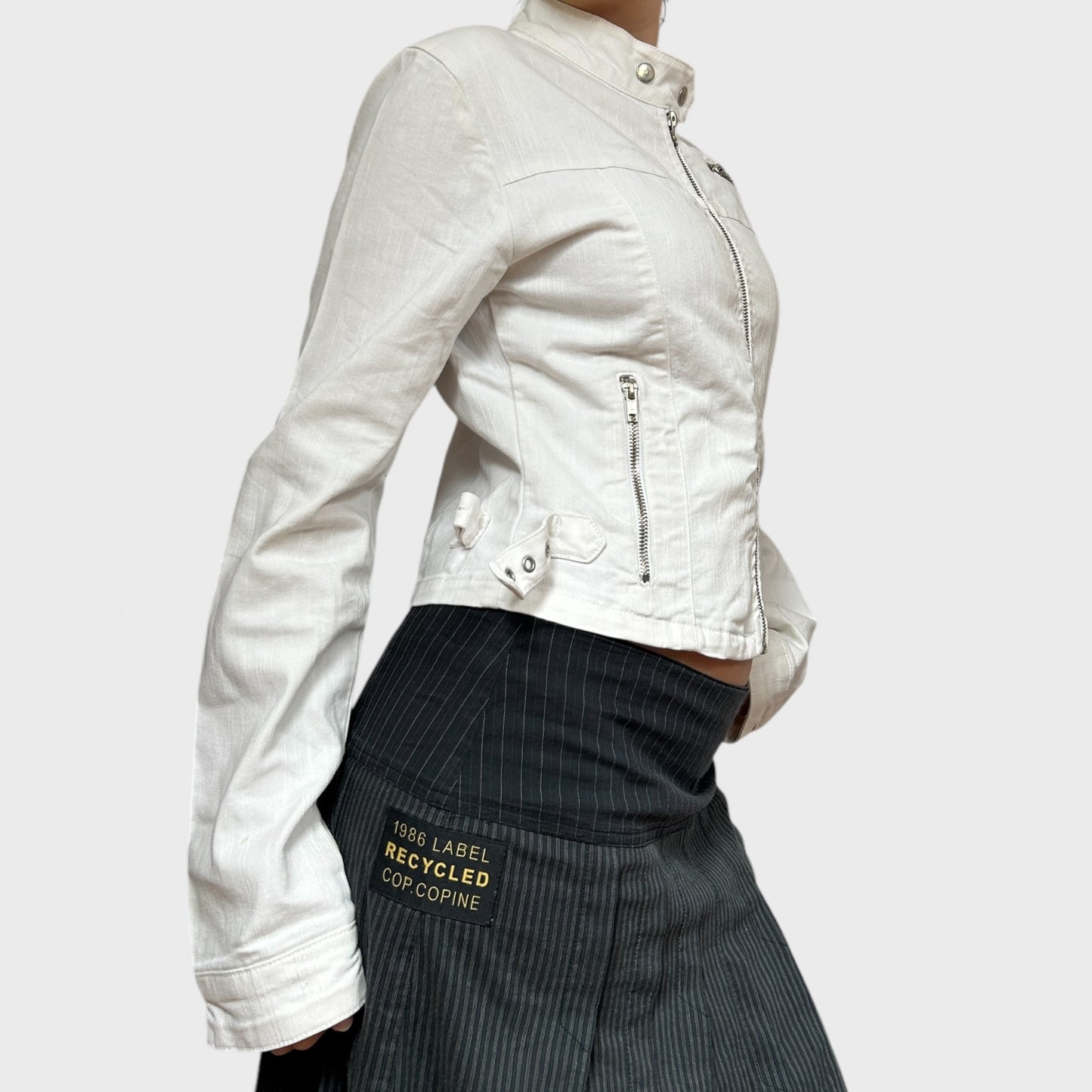 White Denim Zip-Up Jacket