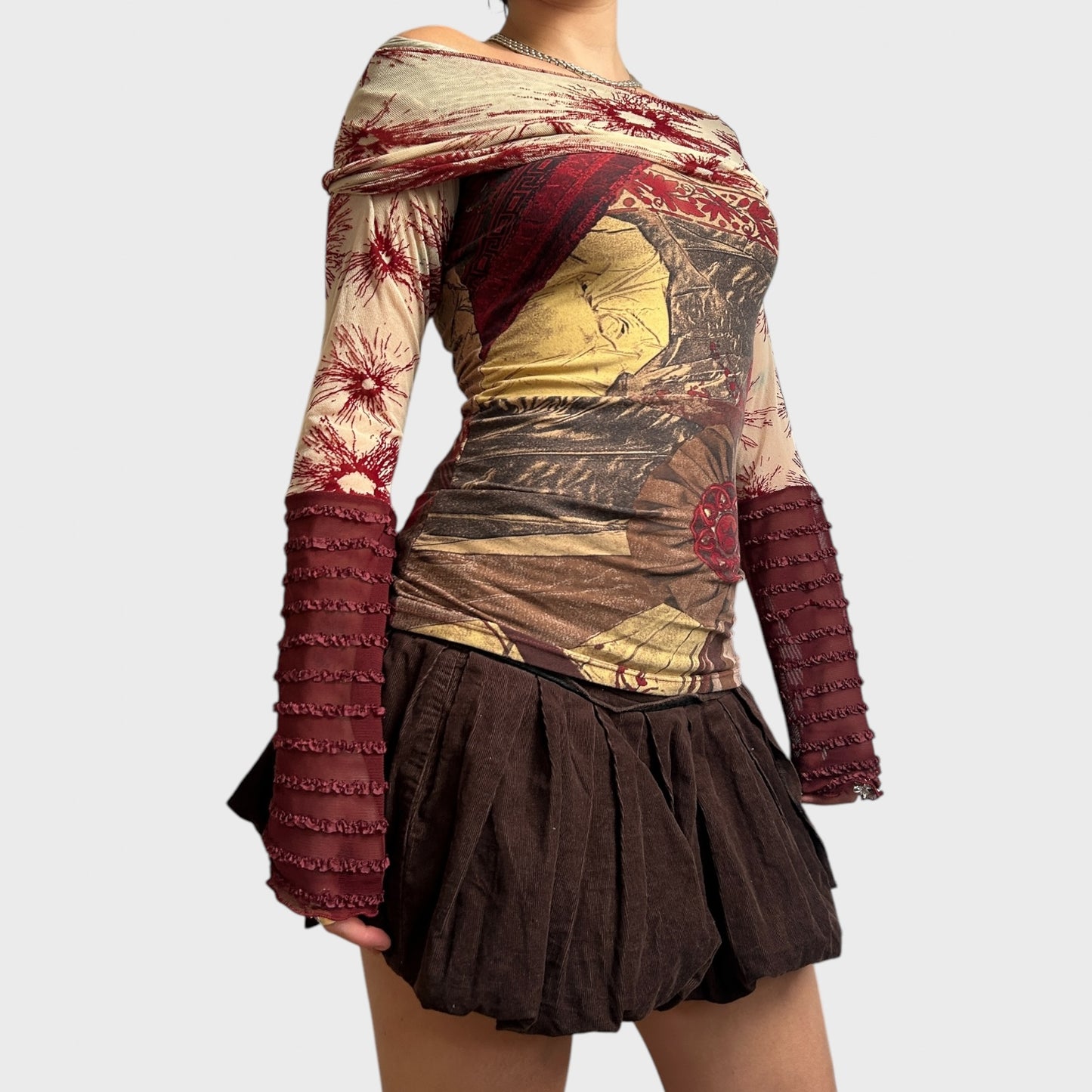 Save the Queen Bi-Material Mesh Long Sleeve Top