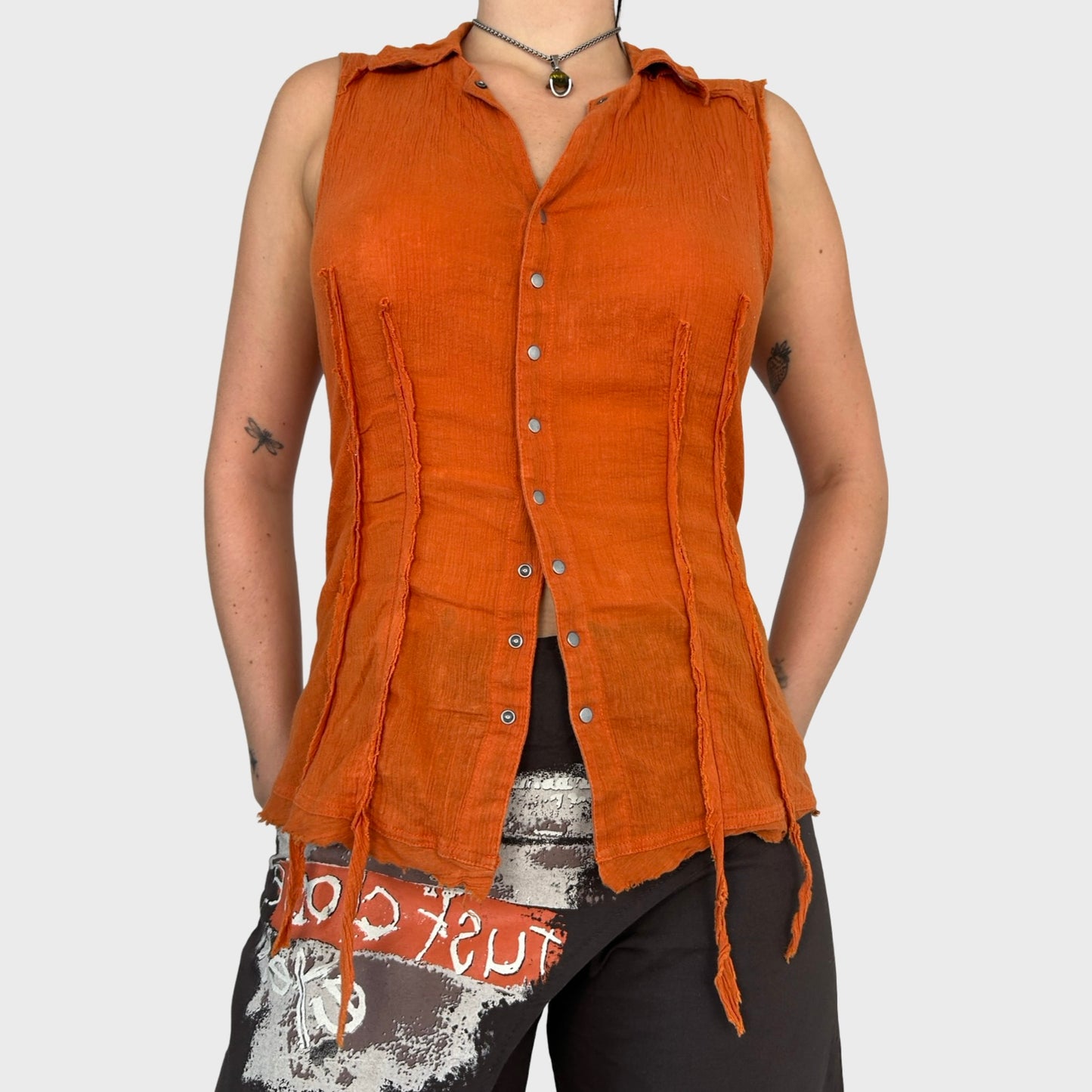 Cop Copine Orange Sleeveless Blouse - S/M