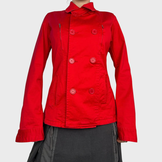 Red Double-Breasted Collared Jacket - M