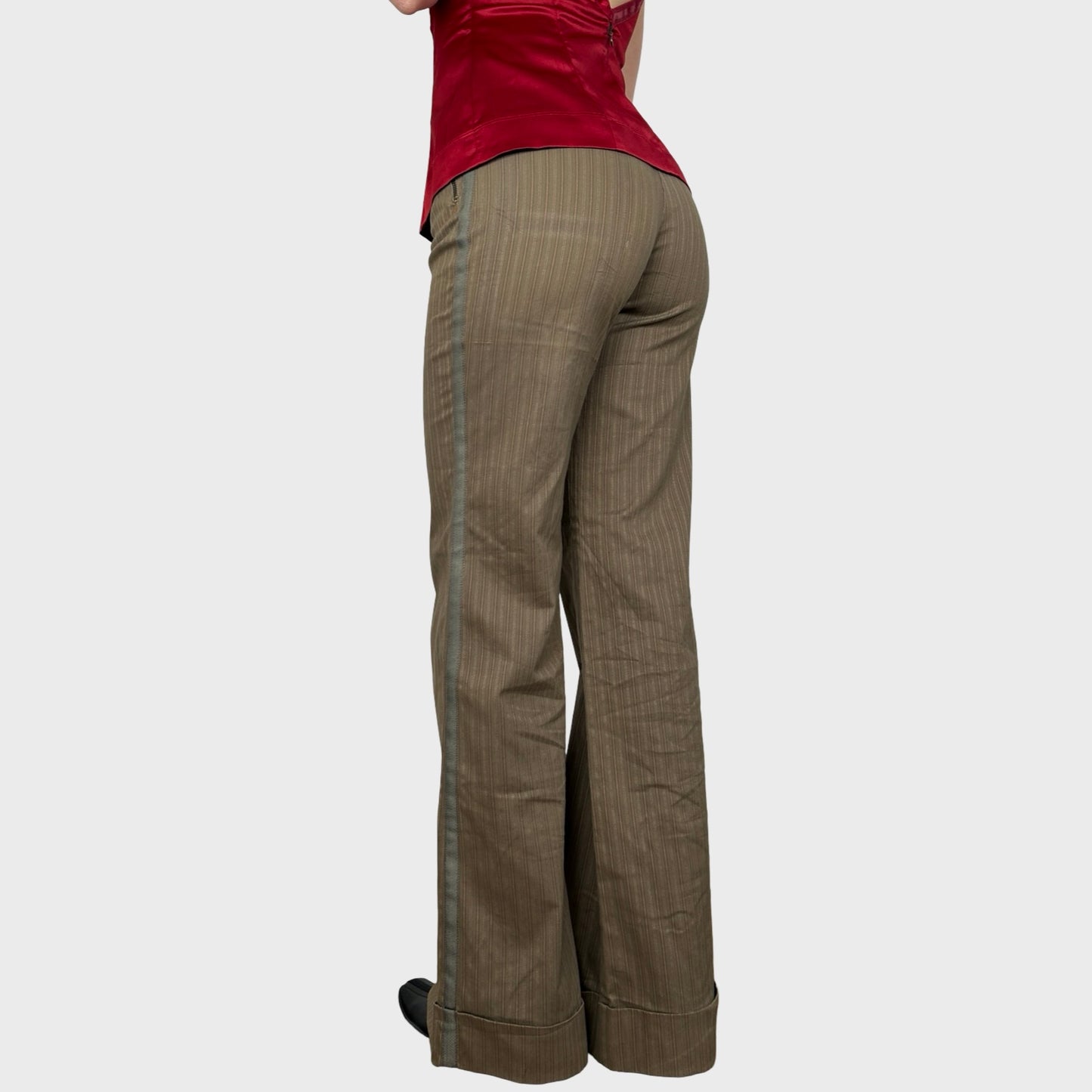 Cop Copine Brown Pinstripe Flared Trousers - S