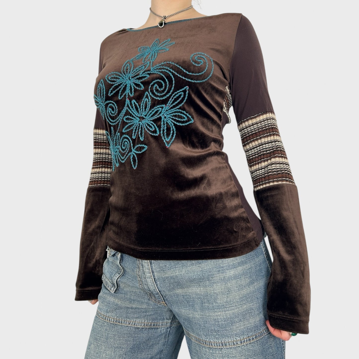 Save The Queen Graphic Floral Striped Long Sleeve - M