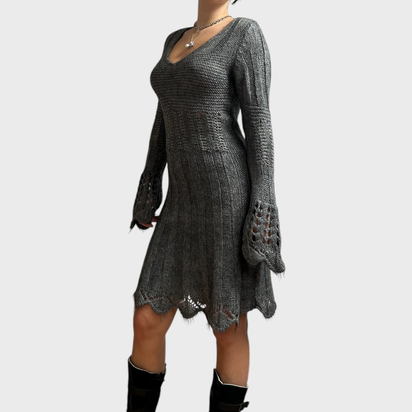 Grey Italian Vintage Mohair Knitted Midi Dress