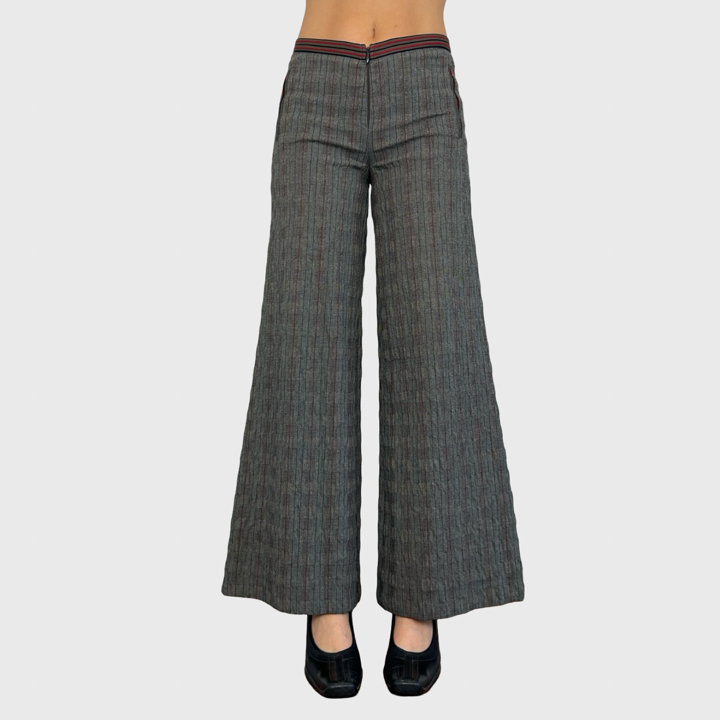 Cop Copine Grey Pinstripe Wide Leg Trousers - S