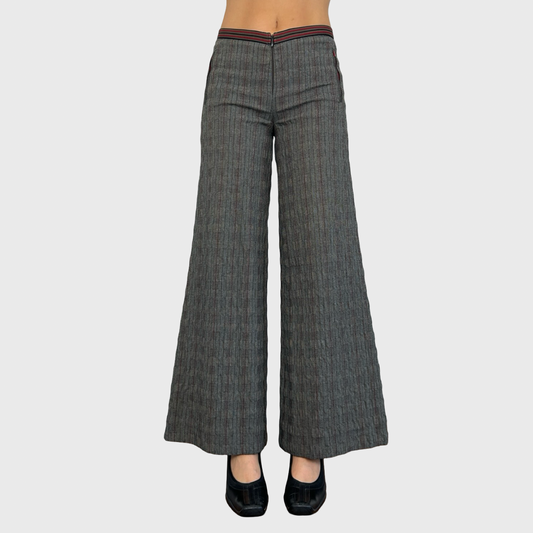 Cop Copine Grey Pinstripe Wide Leg Trousers - S