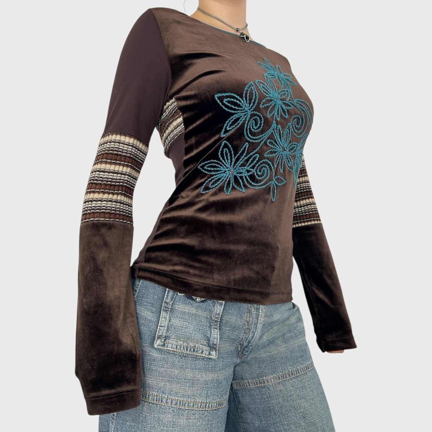 Save The Queen Graphic Floral Striped Long Sleeve - M