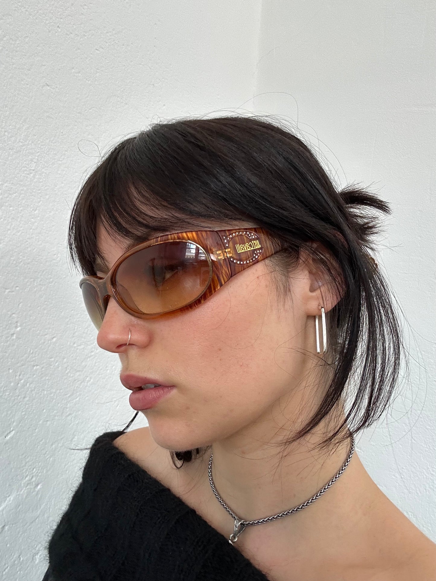 Roberto Cavalli Brown Wraparound Striped Sunglasses