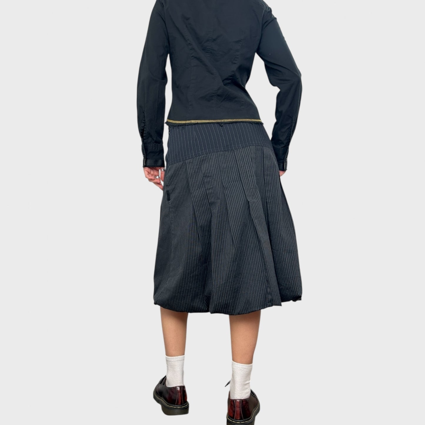 Cop Copine Pinstripe Pleated Midi Skirt - M/L