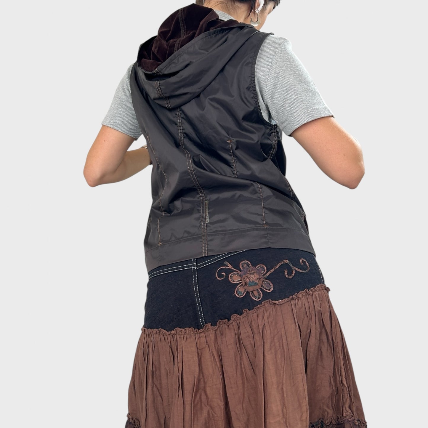 Cop Copine Technical Brown Zip Up Hooded Vest - M