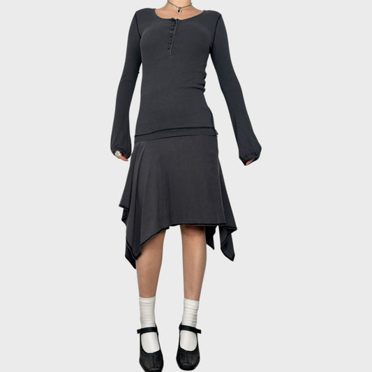 Cop Copine Grey Drop Waist Midi Dress - M