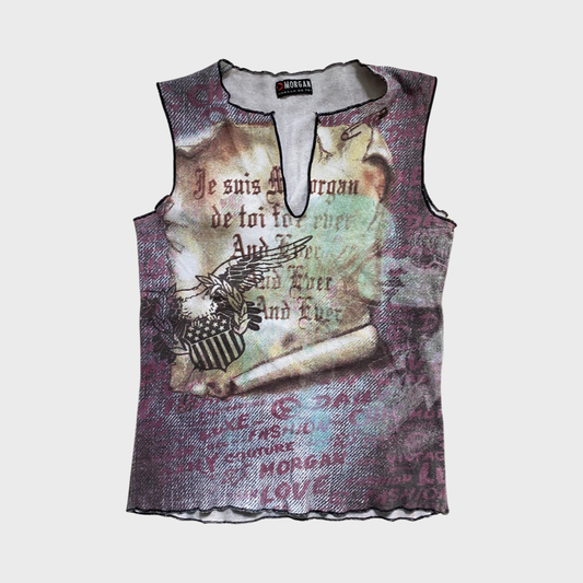 Morgan graphic mesh top