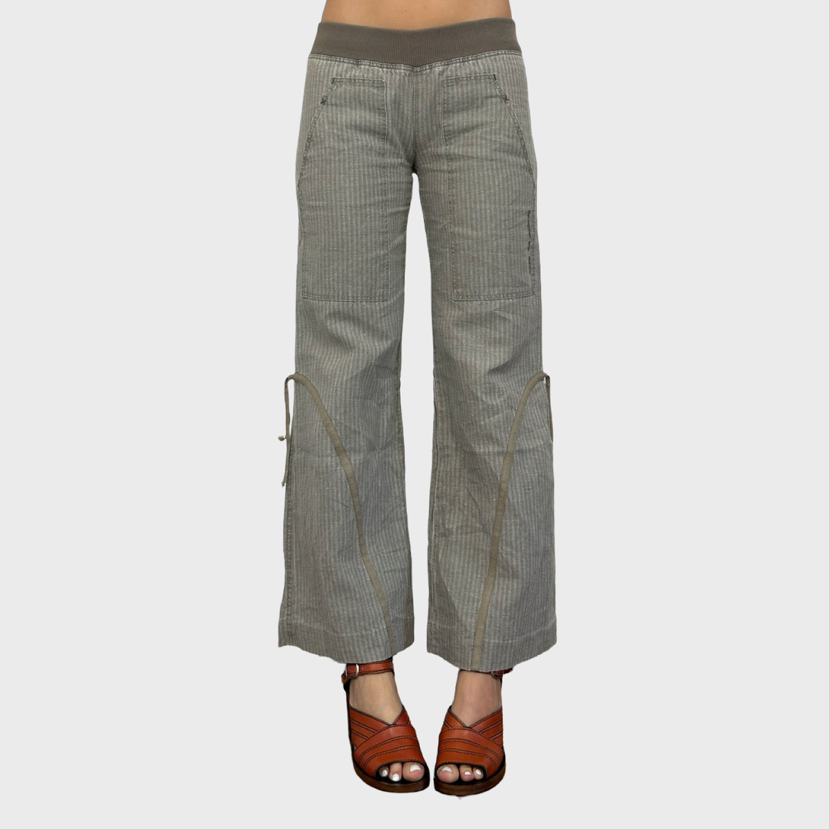 Cop Copine Grey Striped Linen Trousers - S