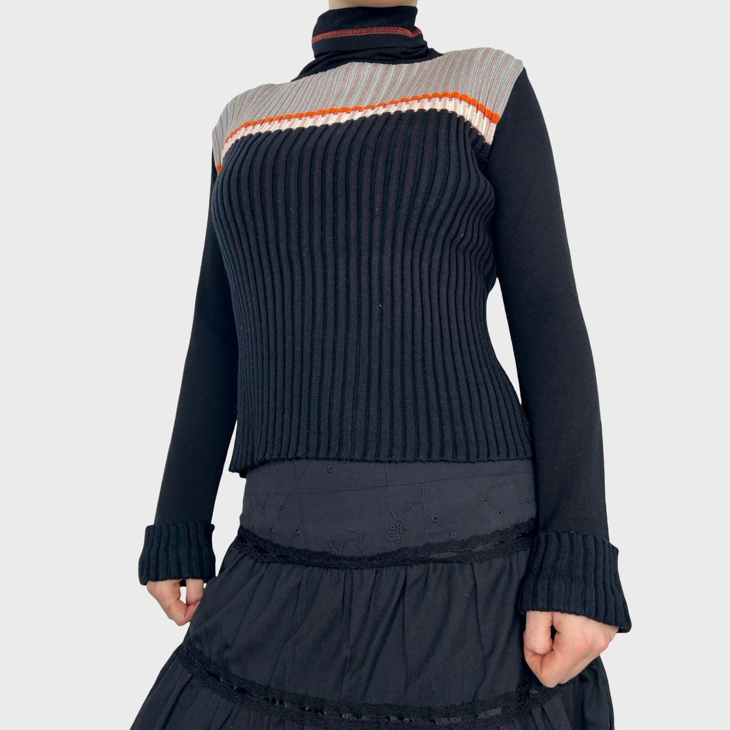 Cop Copine Bi-Material Knit Roll Neck Top - S