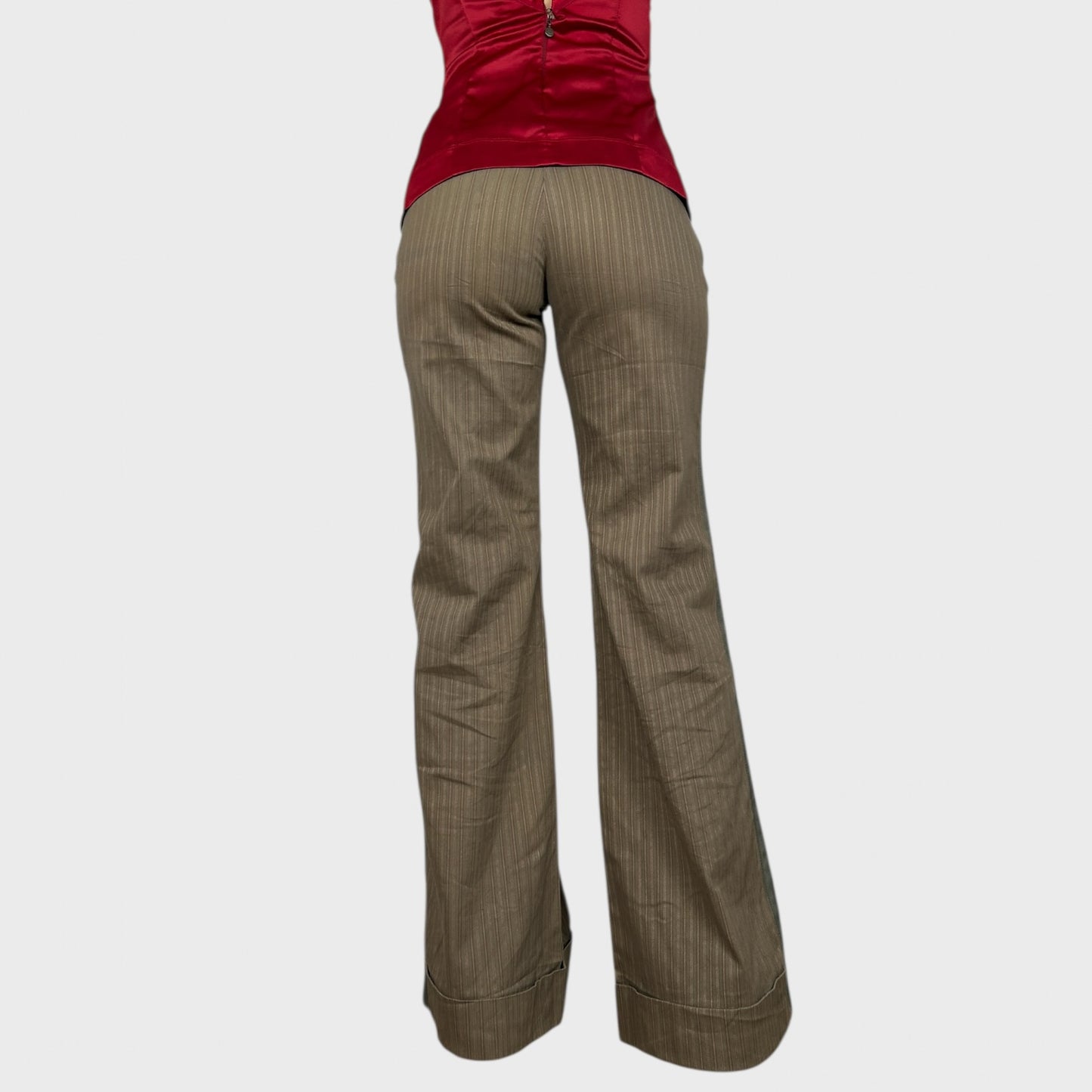 Cop Copine Brown Pinstripe Flared Trousers - S
