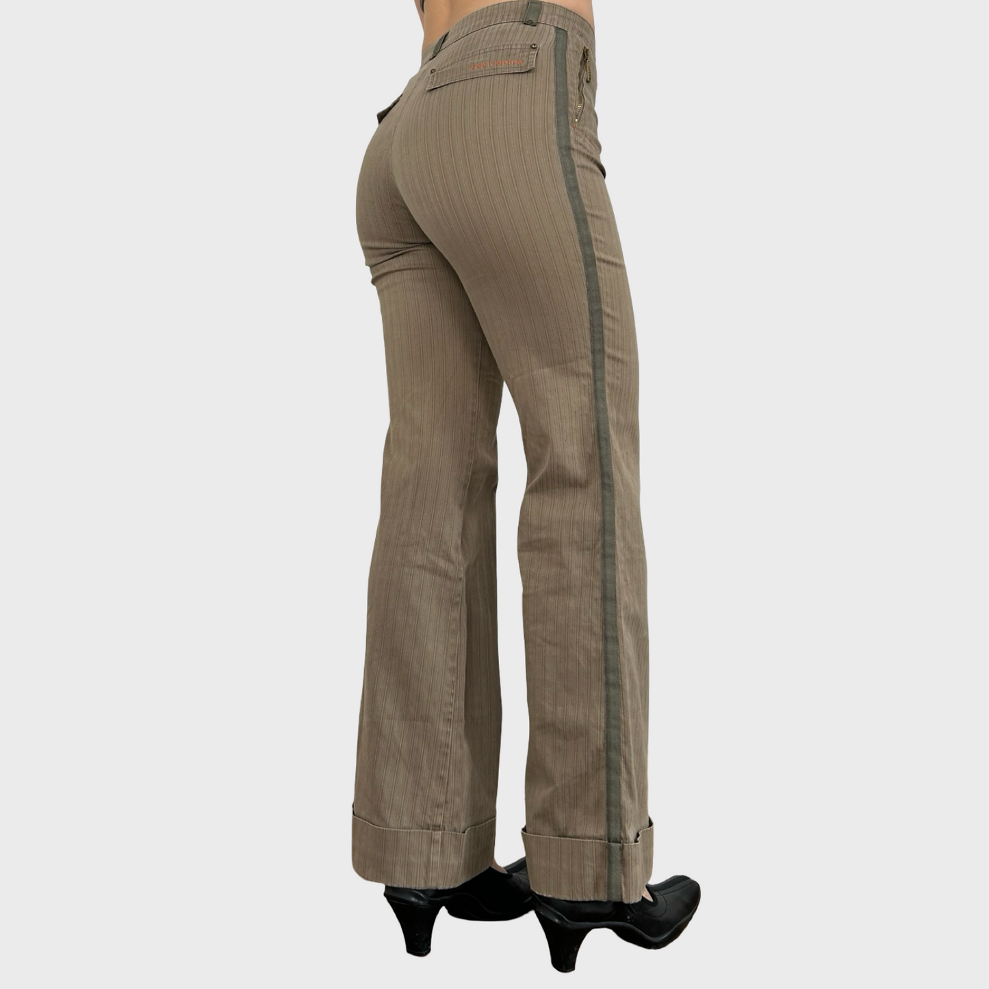 Cop Copine Tan Pinstripe Trousers - XS/S