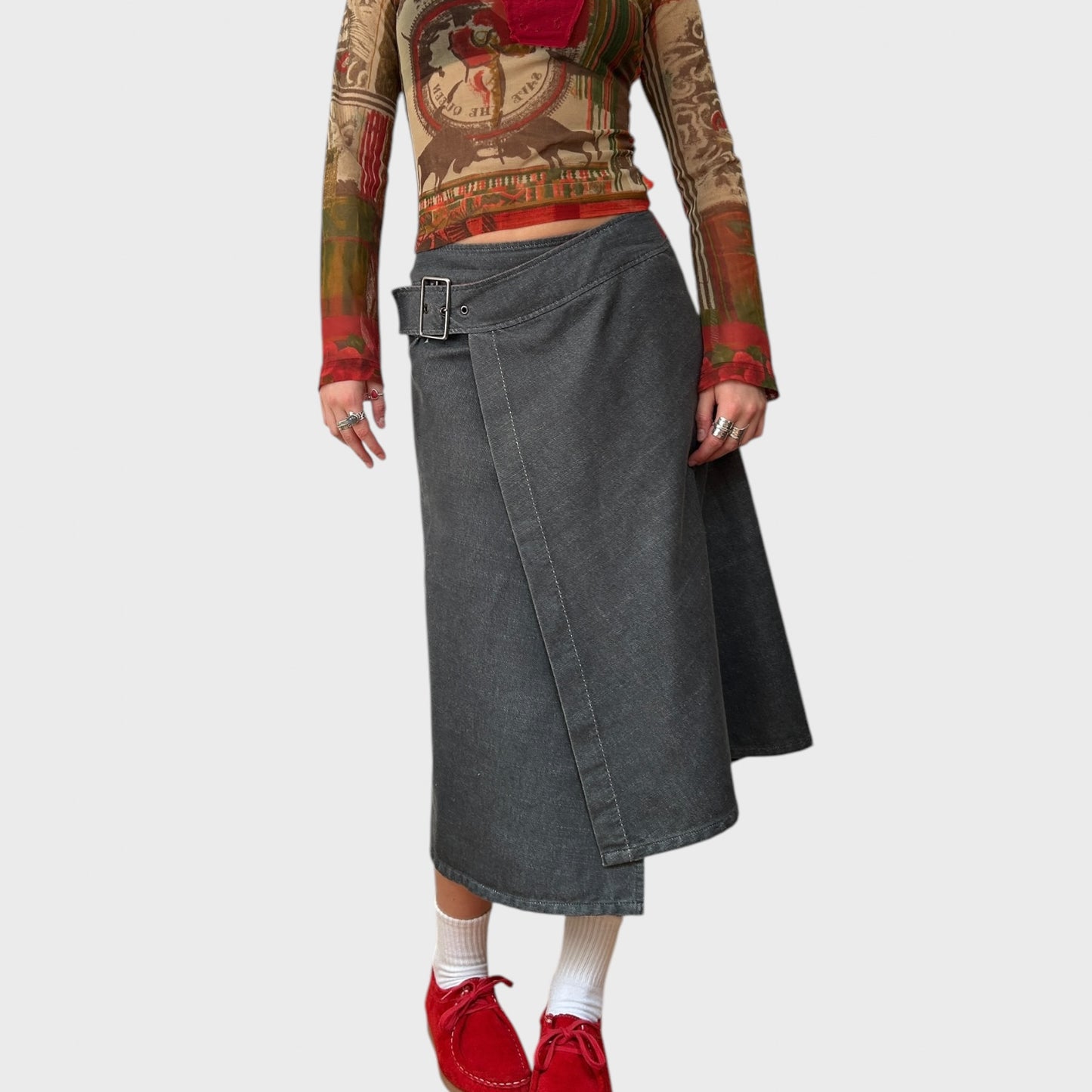Cop Copine Denim Wrap Midi Skirt