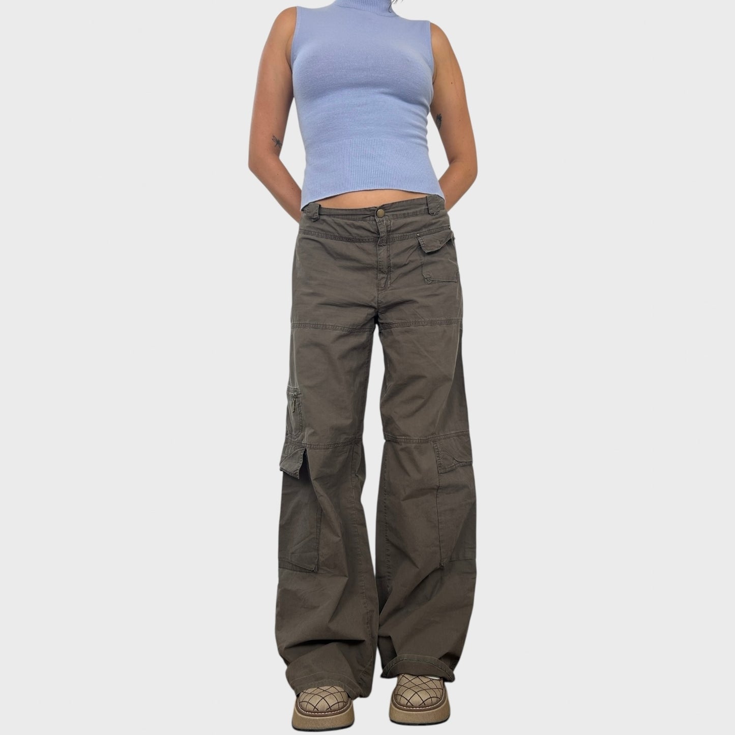 Cop Copine Khaki Wide-Leg Trousers - L
