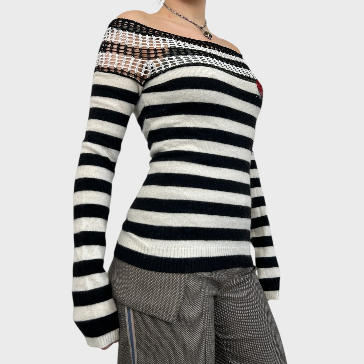 Miss Sixty Striped Off Shoulder Jumper - M