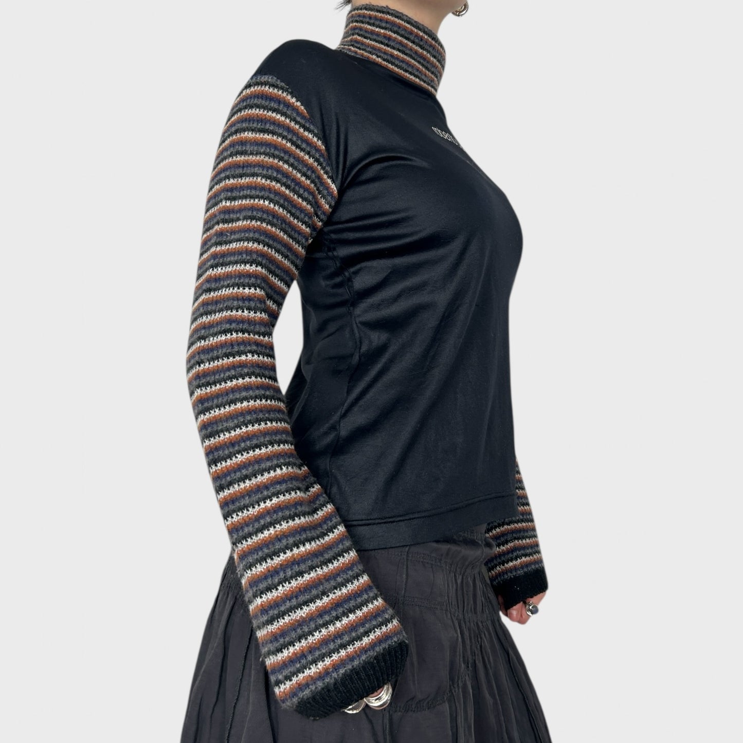 Roberto Cavalli Bi-Material Roll Neck Knit Top - M