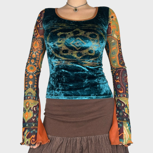 Save the Queen Graphic Mesh Long Sleeve Top - S
