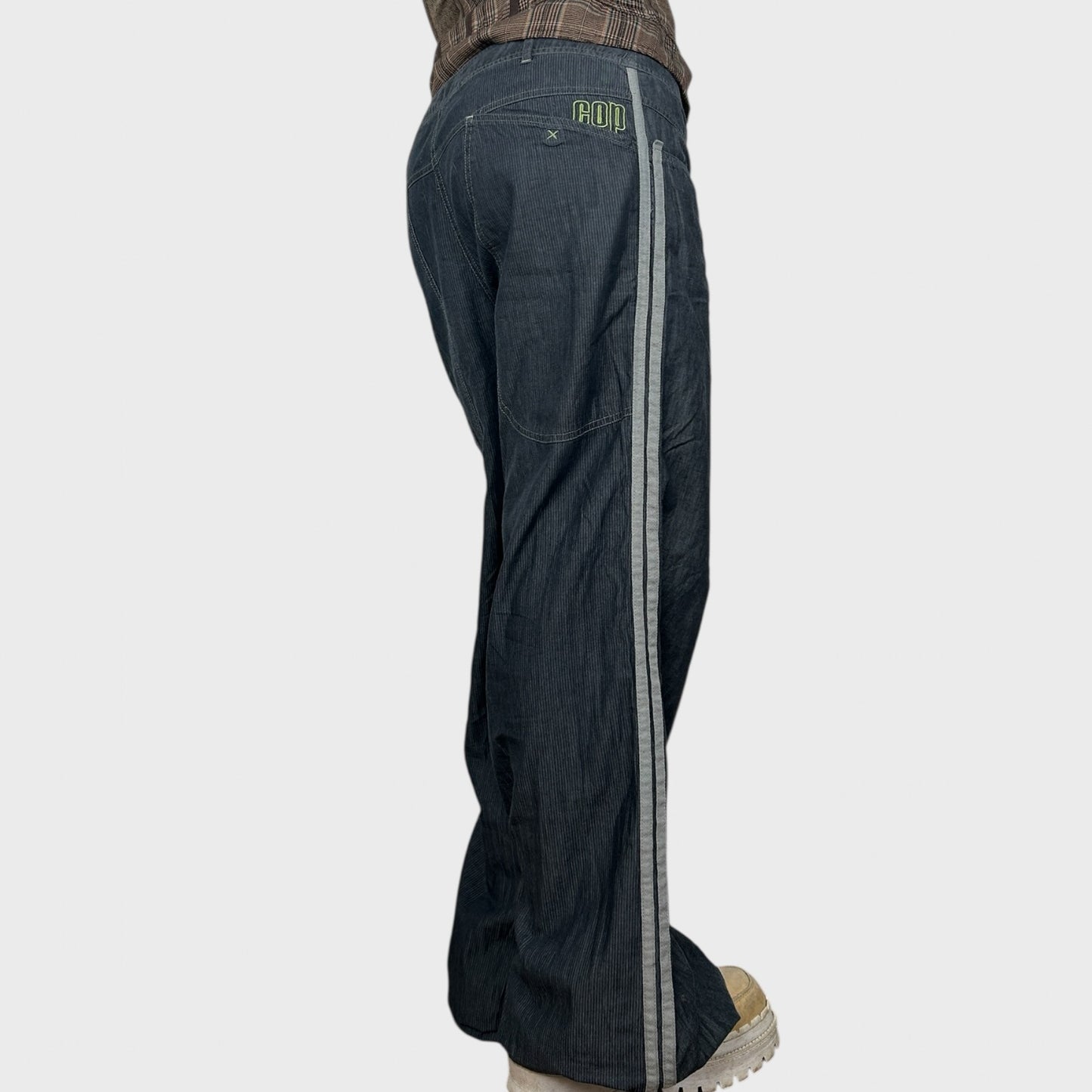 Cop Copine Wide Leg Pinstripe Trousers - L