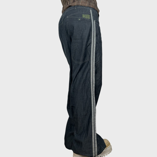 Cop Copine Wide Leg Pinstripe Trousers - L