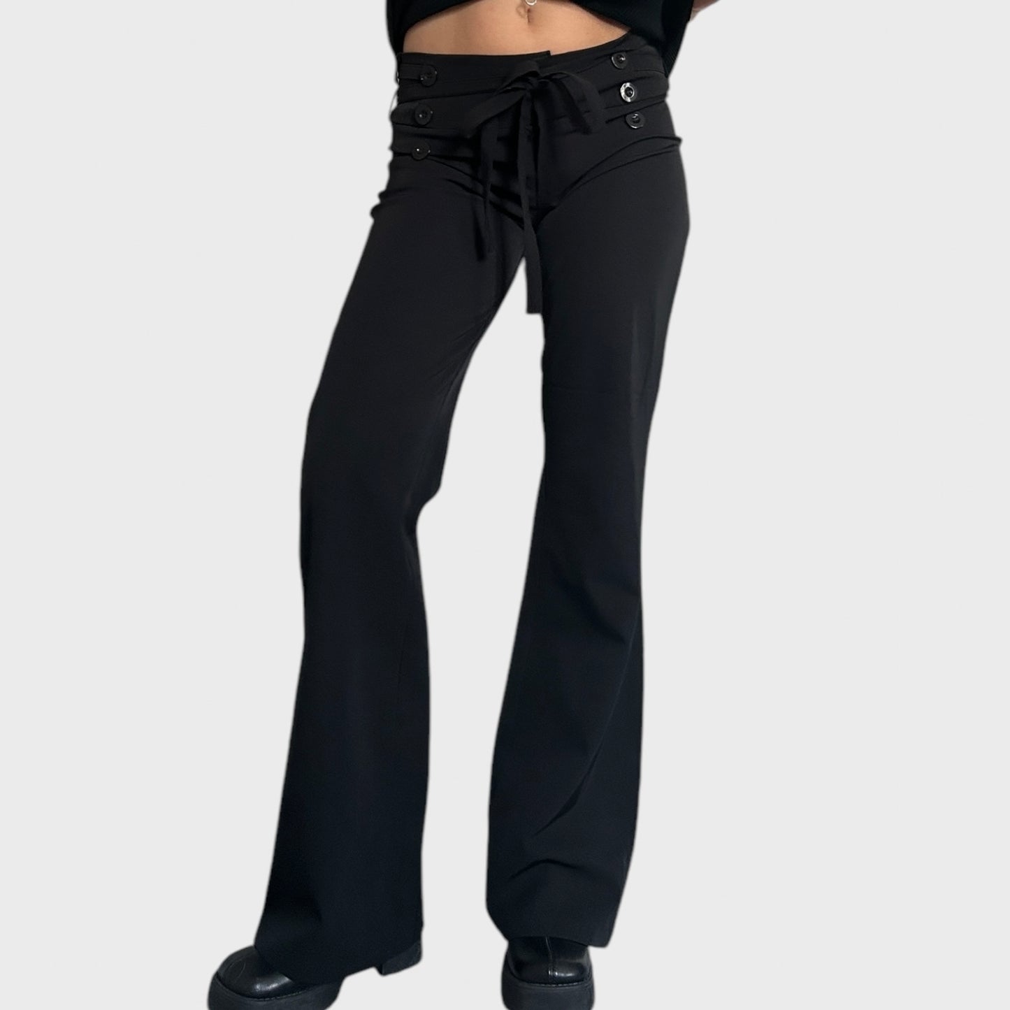 Black stetch button up trousers