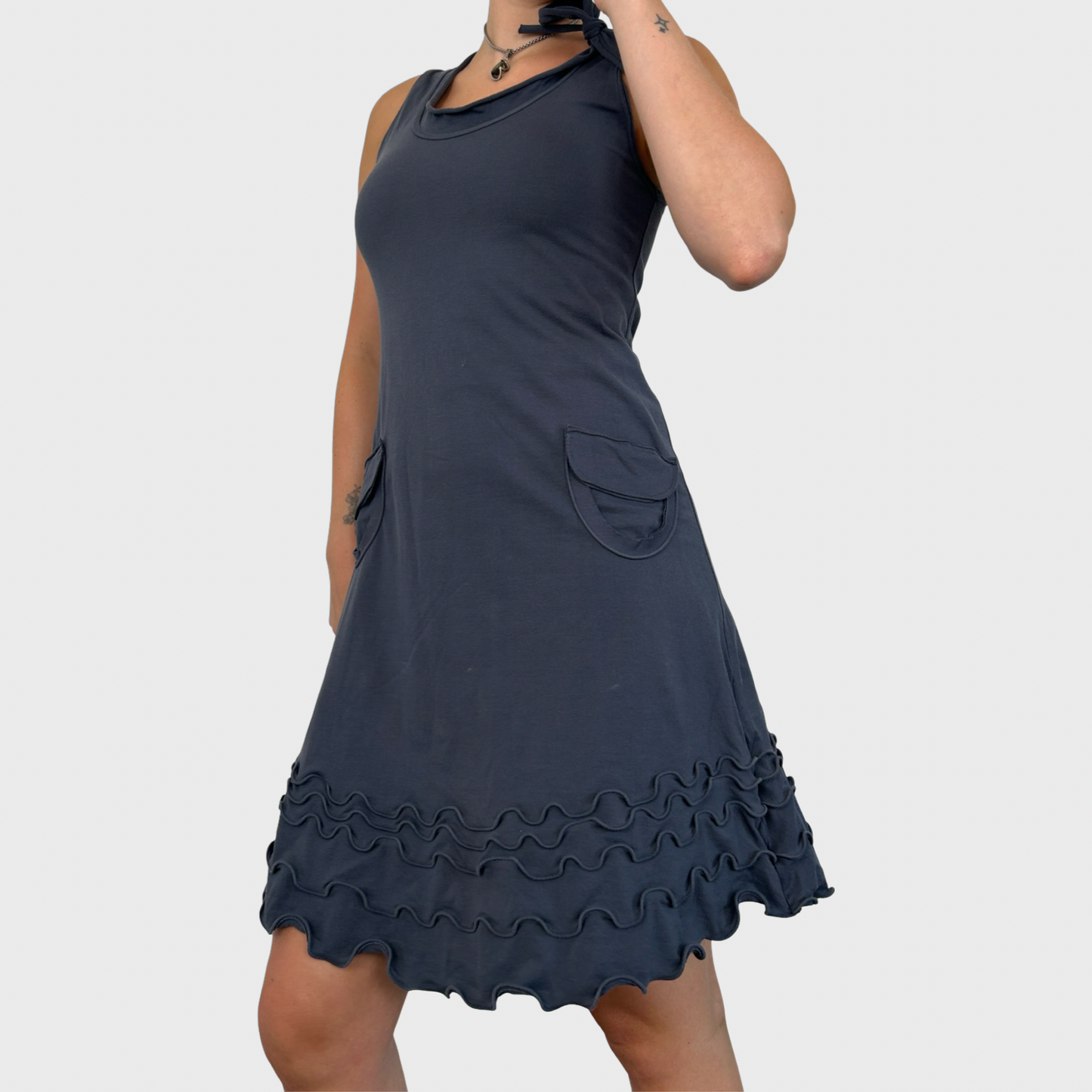 Cop Copine Grey Stretch Frilly Mini Dress - M