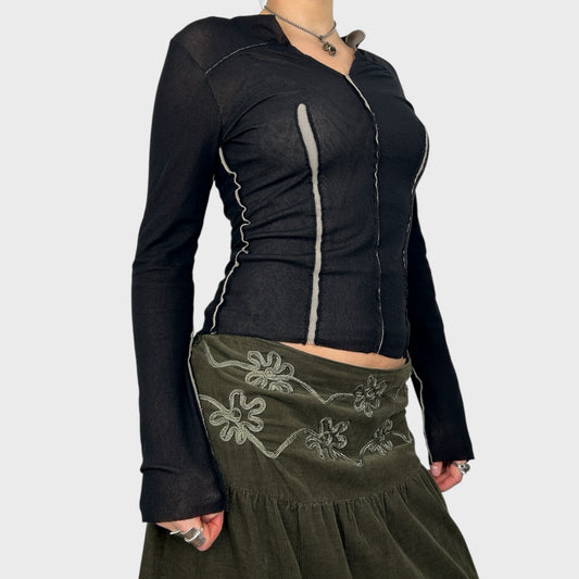 Cop Copine Black Mesh Long Sleeve Top – S