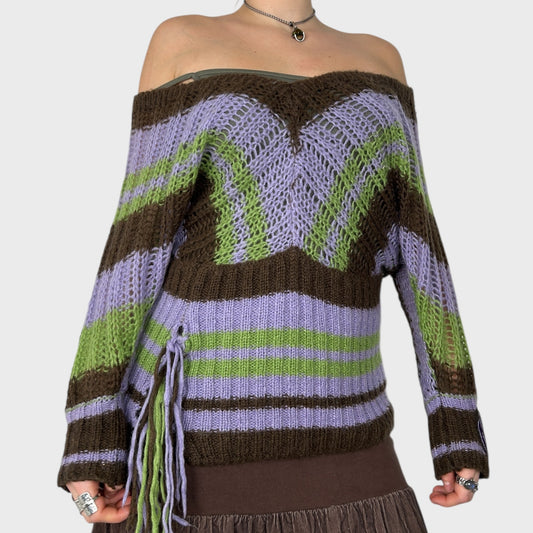 Vintage Miss Sixty Slouchy Striped Knit Jumper - S/M