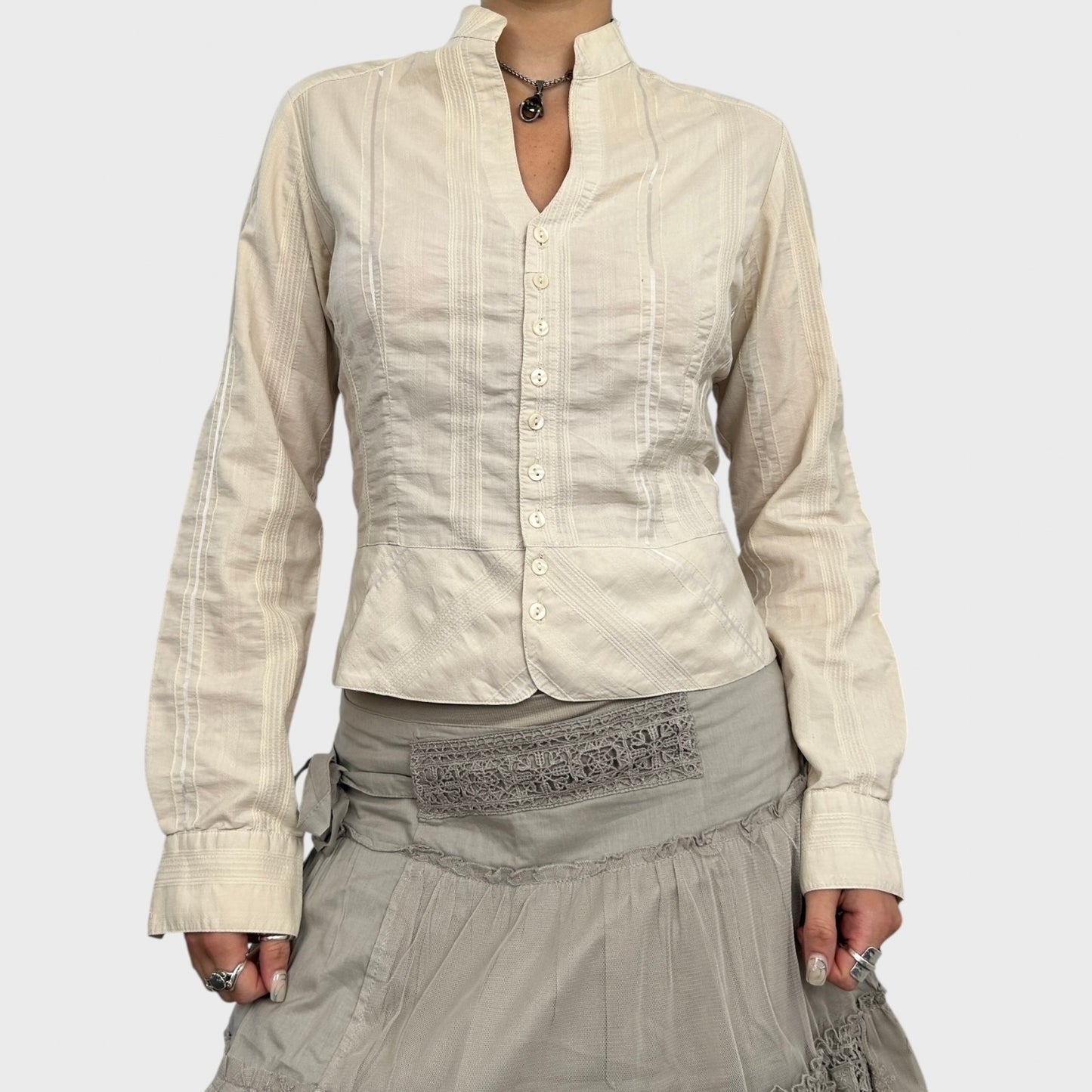 Pinstripe Button-Up Blouse - S