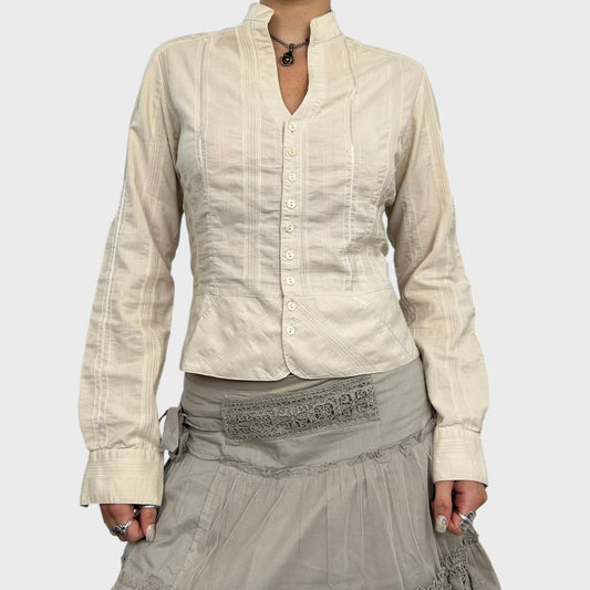 Pinstripe Button-Up Blouse - S