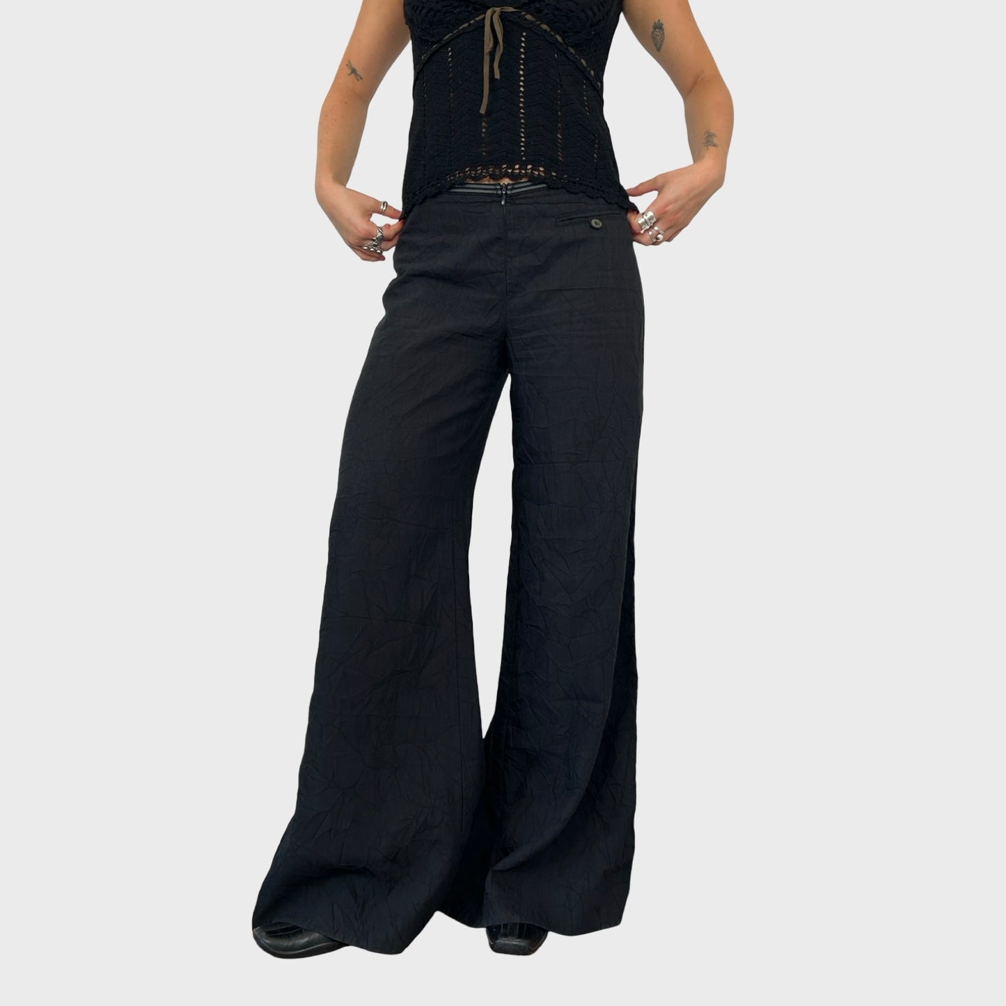 Cop Copine Black Lightweight Crinkle Trousers - M/L