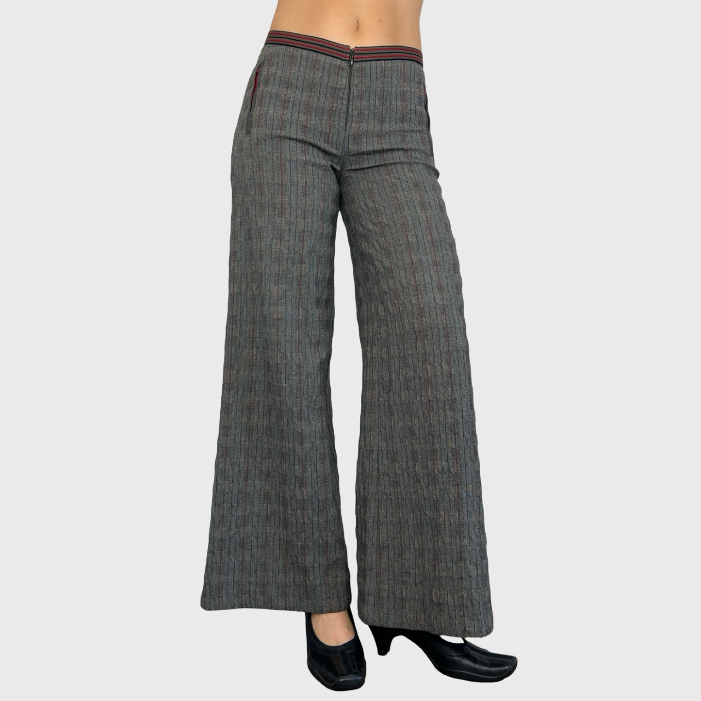 Cop Copine Grey Pinstripe Wide Leg Trousers - S