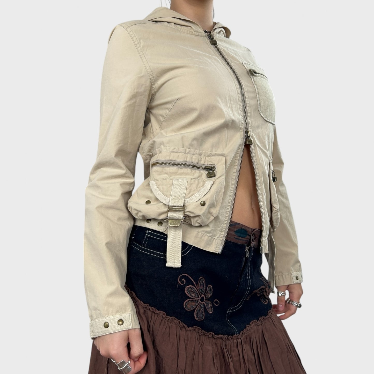 Beige Buckle Pocket Jacket - S