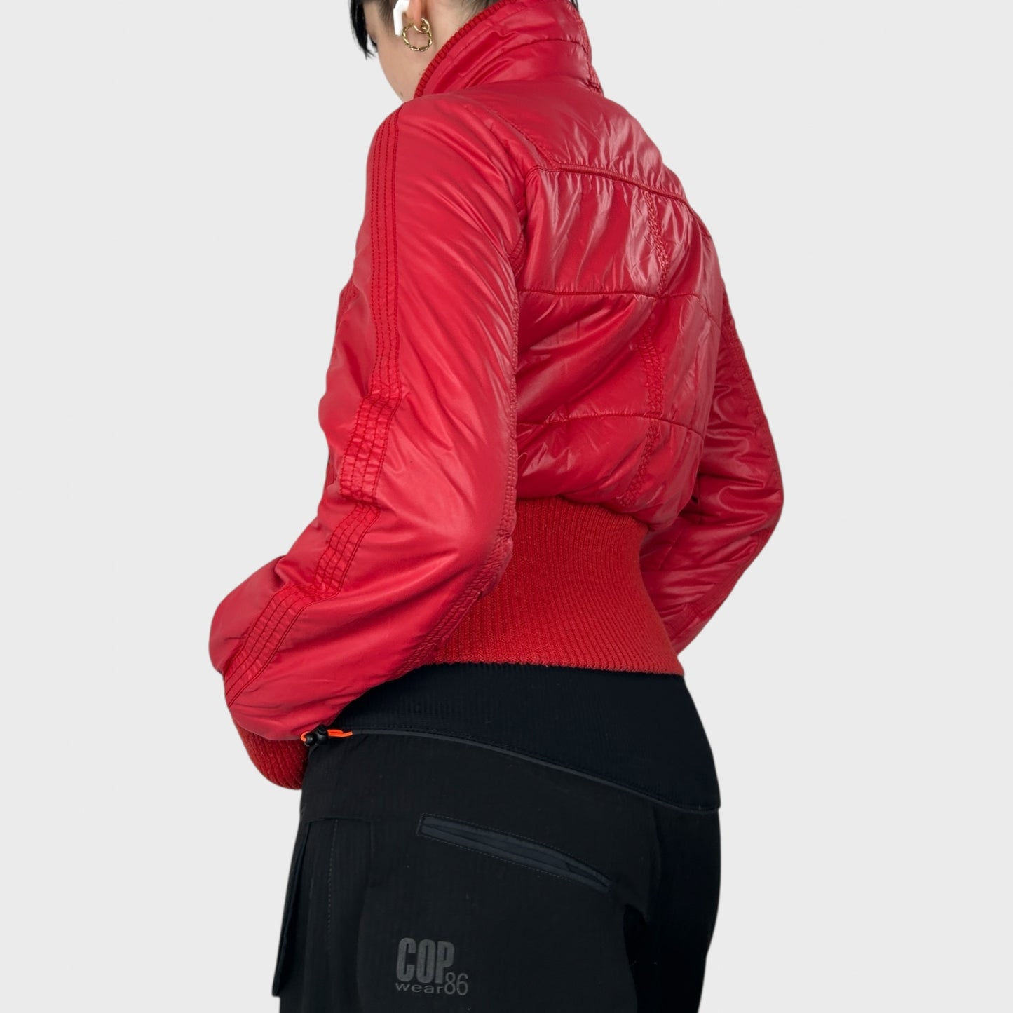 Vintage Red Cropped Bomber Jacket – XS