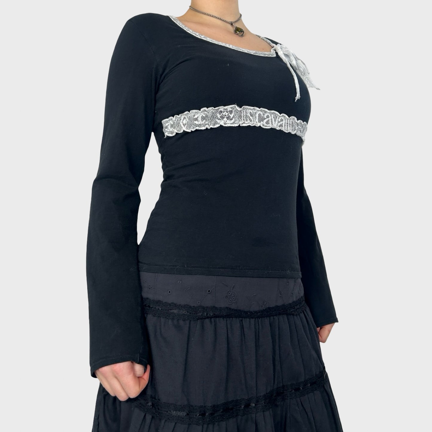 Roberto Cavalli Lace Trim Long Sleeve Top - S