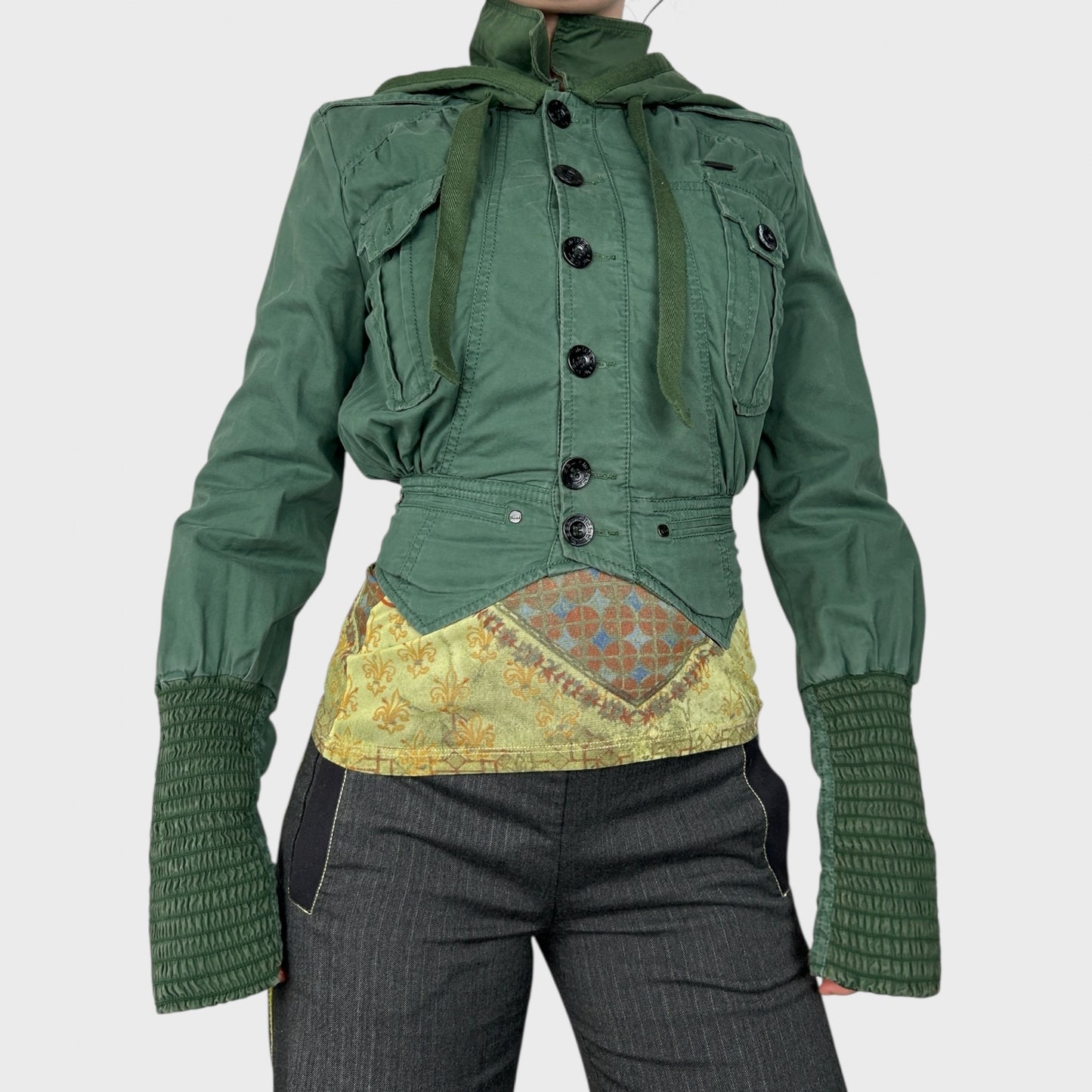 Diesel Khaki Button Hood Jacket - XS