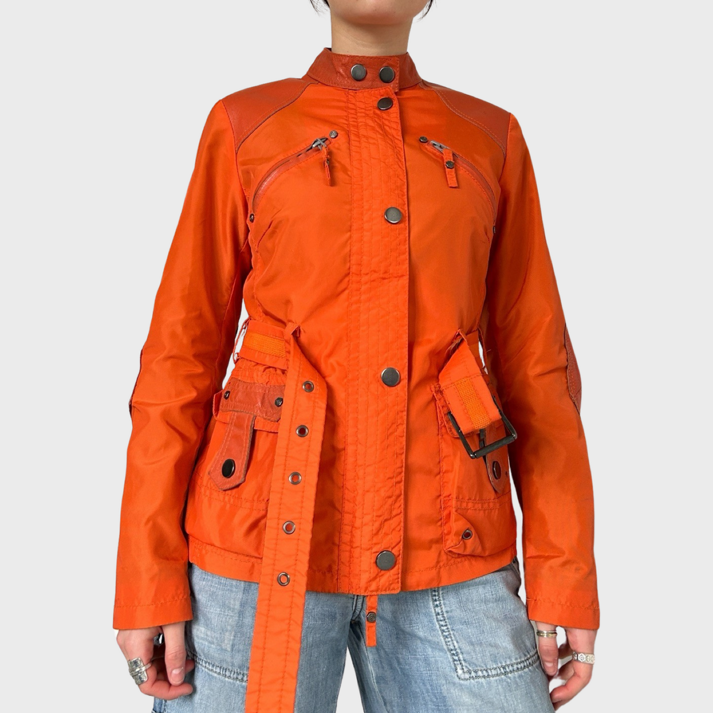 Roberto Cavalli orange tech moto jacket