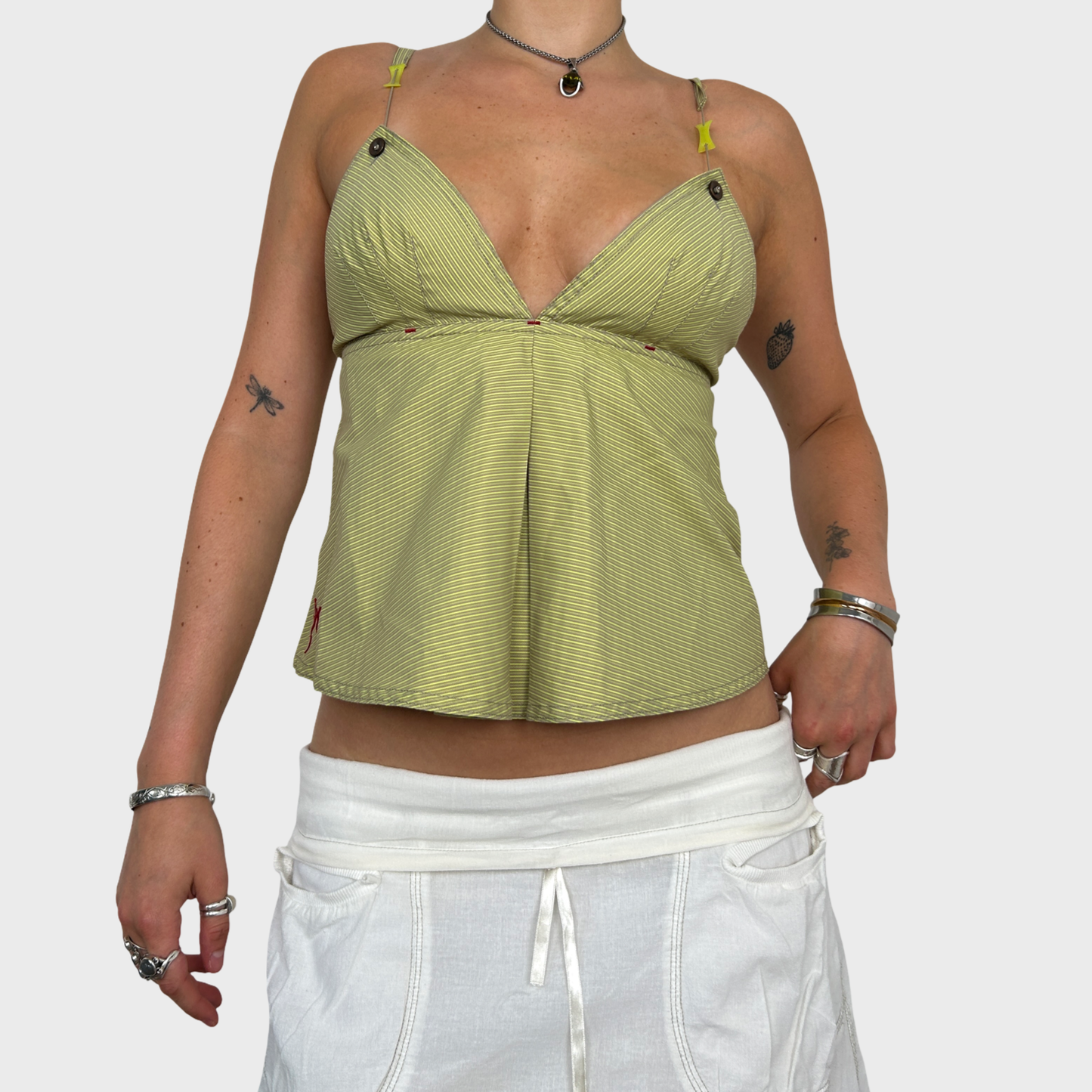 Cop Copine Green Striped Cross Cami Top - XS/S