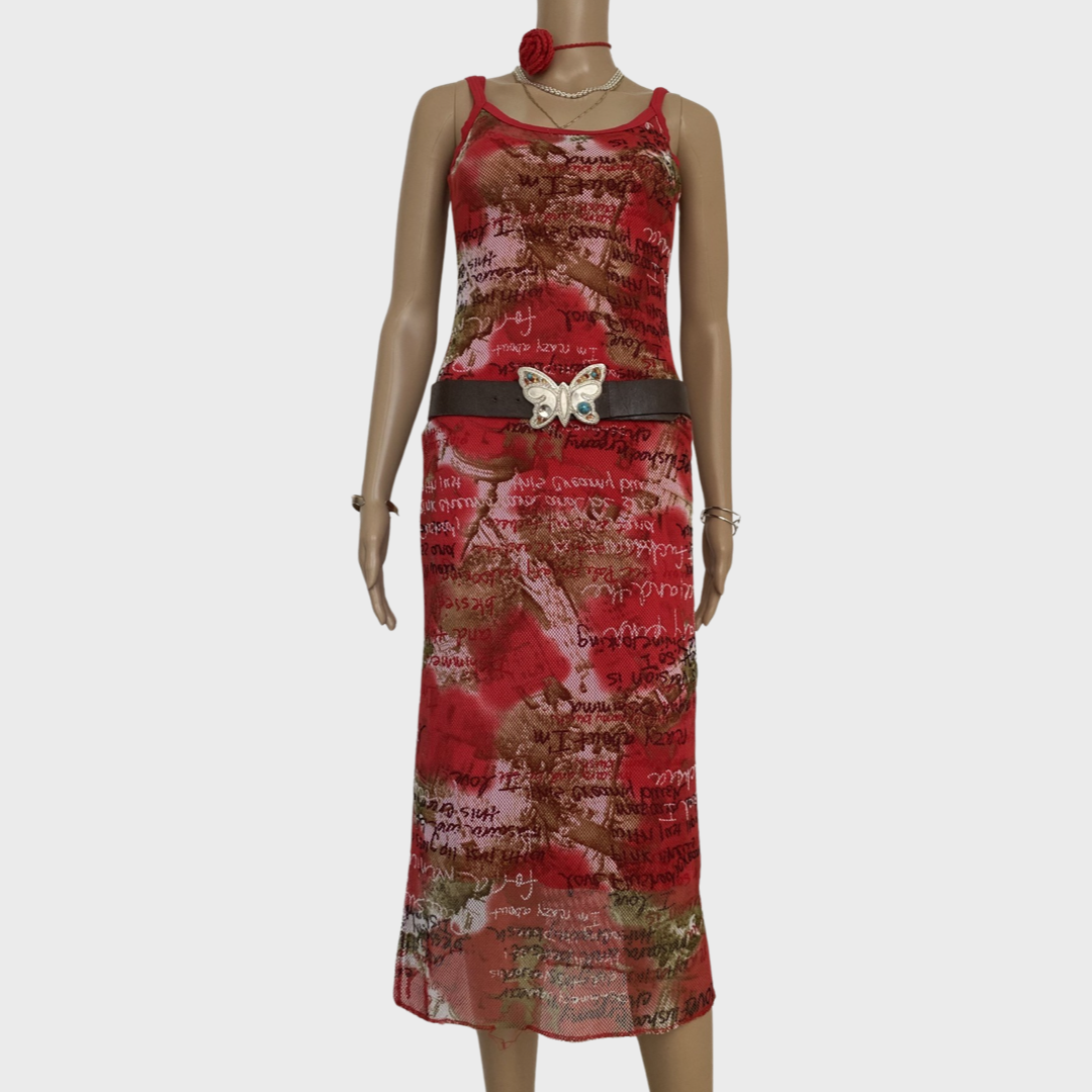 red double layered maxi dress