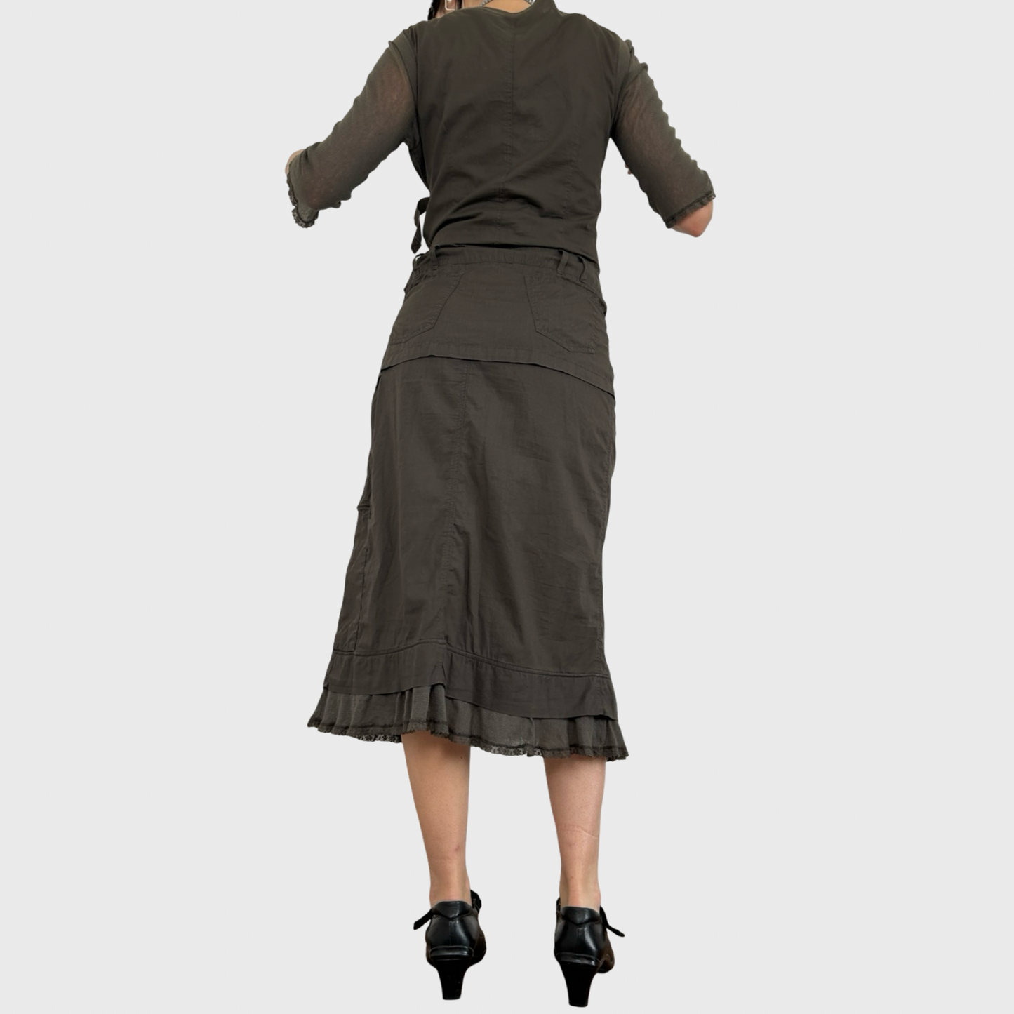 Cop Copine Khaki Buckle Midi Dress - L