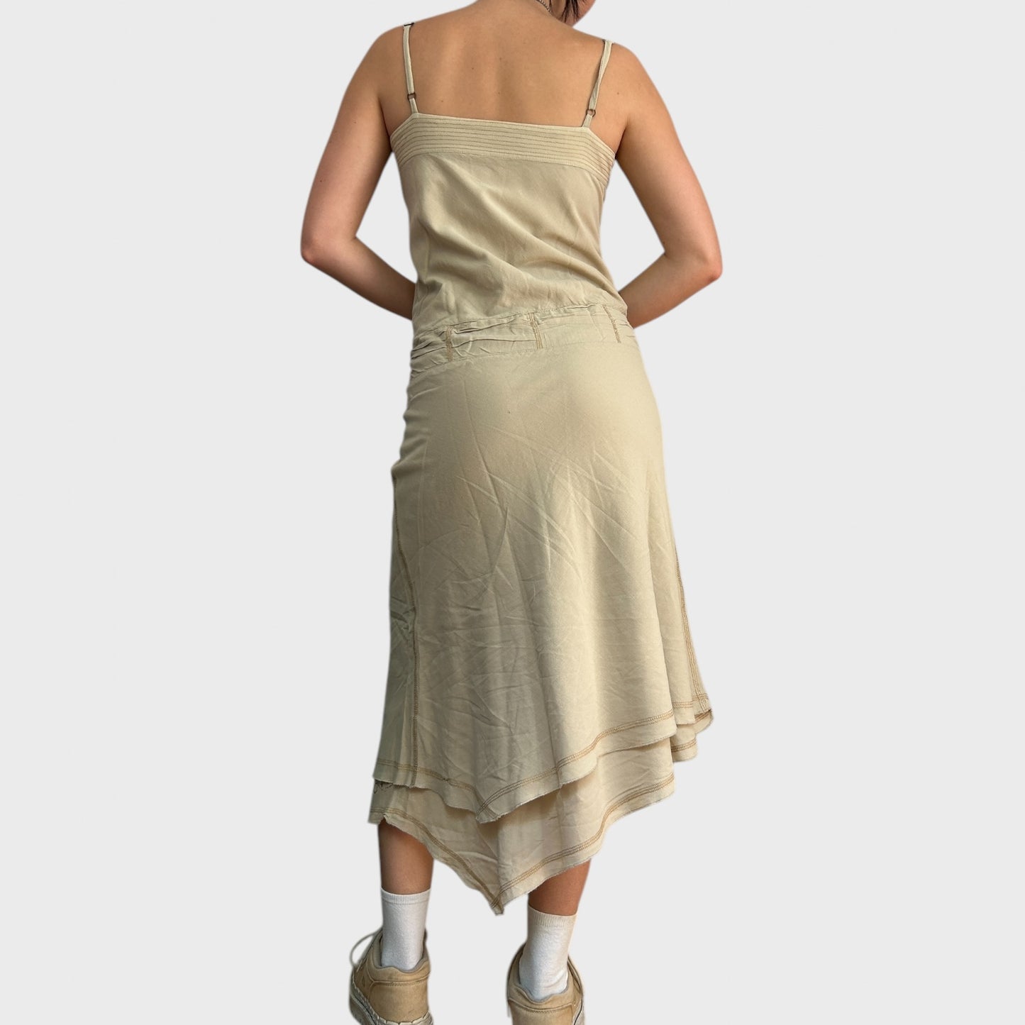Cop Copine Beige Asymmetric Strappy Dress