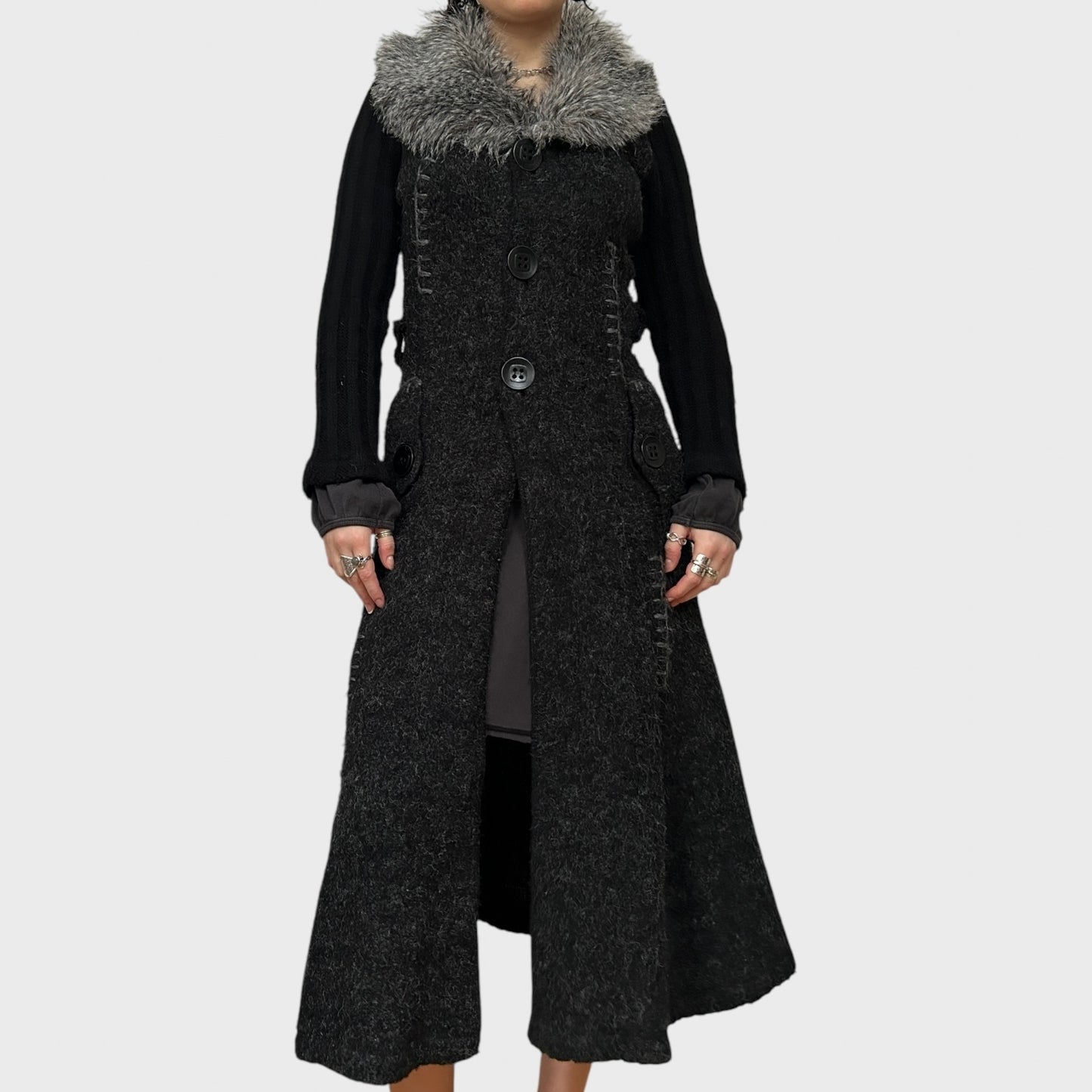Whimsigoth Faux Fur Button-Up Cardigan