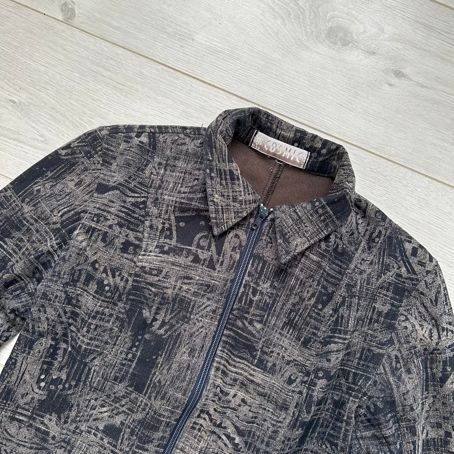 Vintage abstract denim zip up jacket
